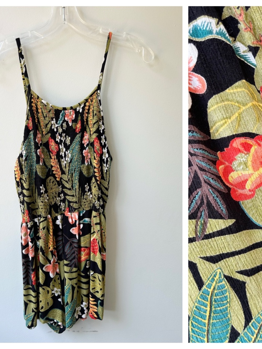 Angie tropical print spaghetti strap romper